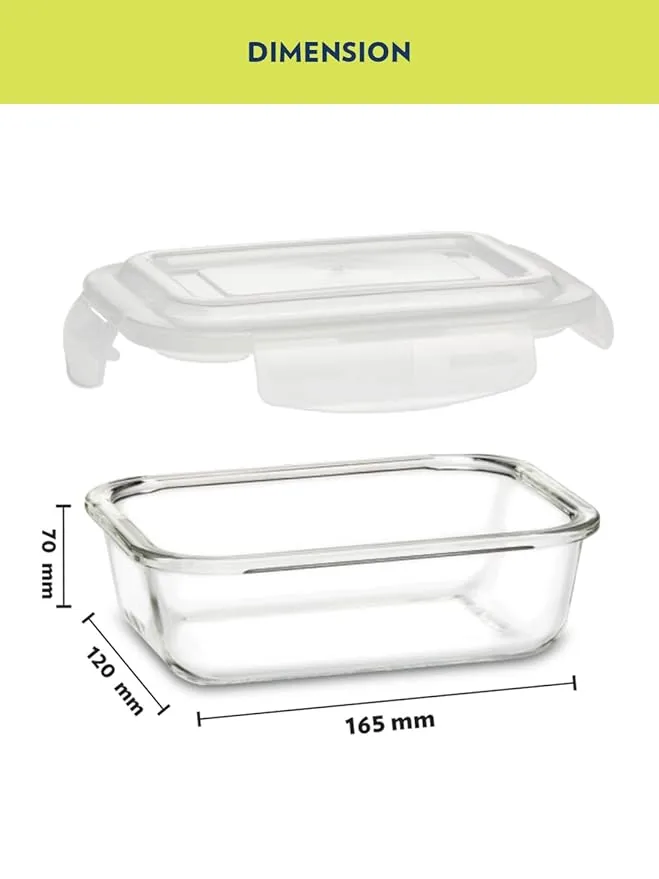 Rectangular Glass Food Storage Container with Air Tight Lid | Microwave & Oven Safe (370ml) - Image 4
