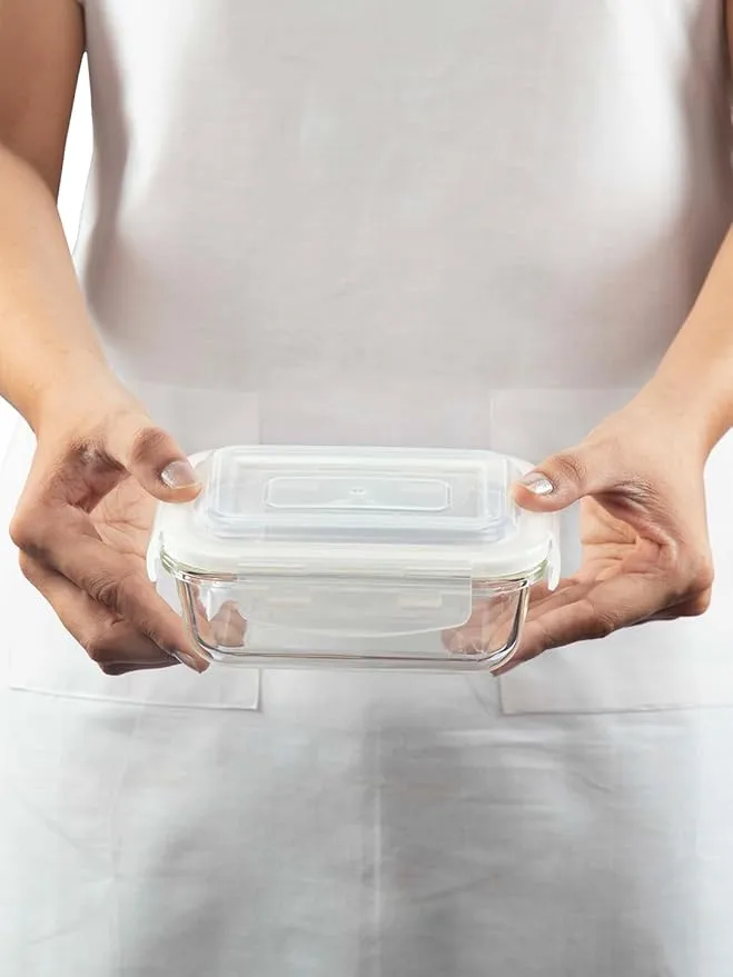 Rectangular Glass Food Storage Container with Air Tight Lid | Microwave & Oven Safe (370ml) - Image 5