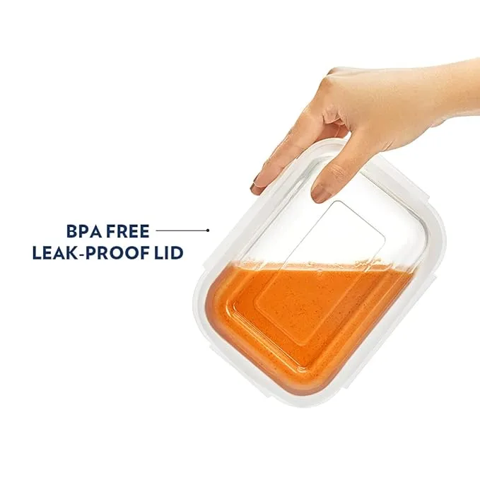 Rectangular Glass Food Storage Container with Air Tight Lid | Microwave & Oven Safe (370ml) - Image 2