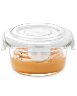 Round Glass Food Storage Container with Air Tight Lid | Microwave & Oven Safe (620ml)