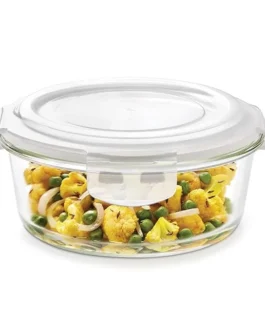 Round Glass Food Storage Container with Air Tight Lid | Microwave & Oven Safe (950ml)