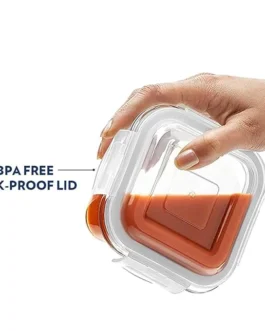 Square Glass Food Storage Container with Air Tight Lid | Microwave & Oven Safe (320ml)